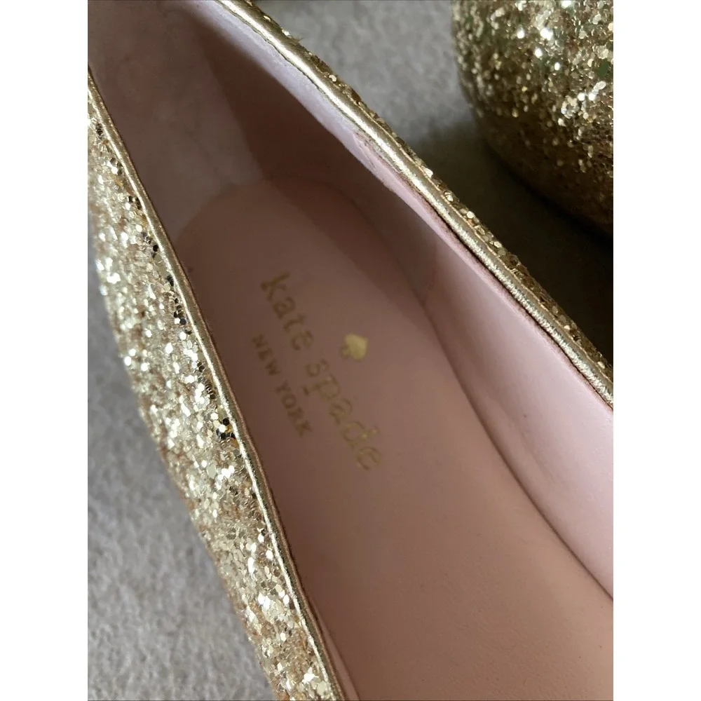 Kate Spade New York Nella Flats Size 9 Gold Glitter Black Toe‎ w/ Box
